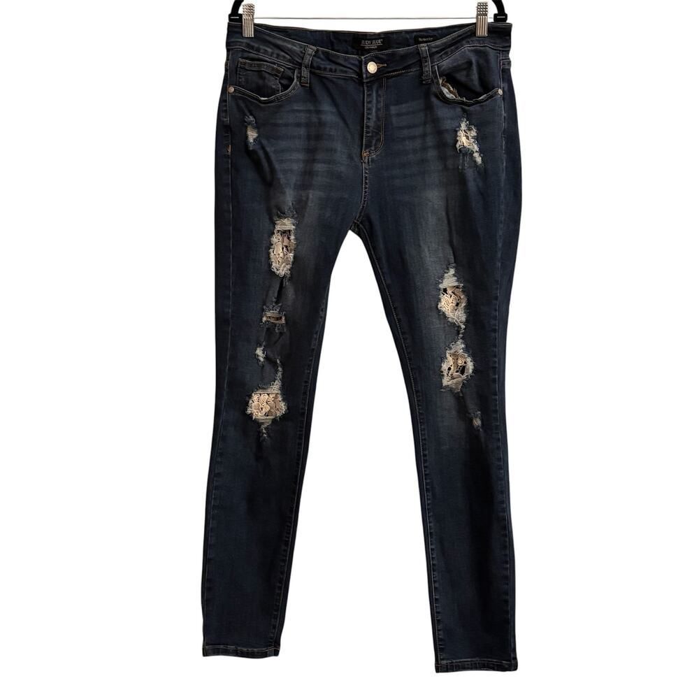 Judy Blue Skinny Fit Distressed Jeans Medium Wash Stretch 15/32 Boho Y2K - Picture 2 of 7